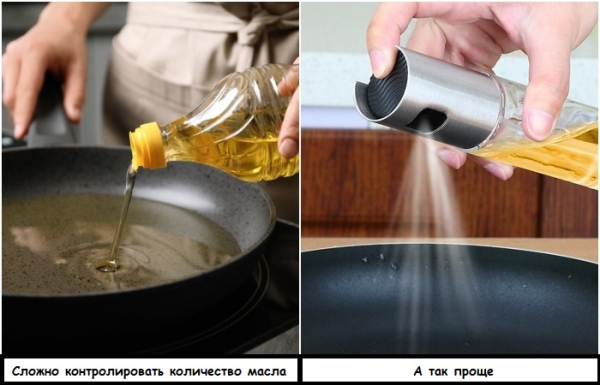 Не наливайте олію в сковороду, а розпилюйте її Не наливайте масло в сковороду, а распыляйте его