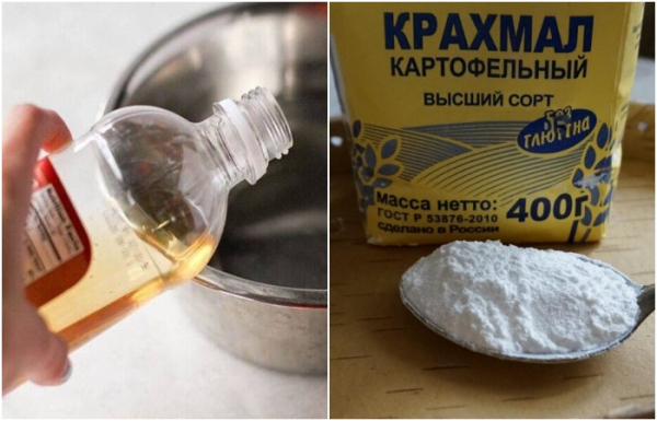 Змішайте воду, оцет та крохмаль, щоб вийшов розчин Смешайте воду, уксус и крахмал, чтобы получился раствор