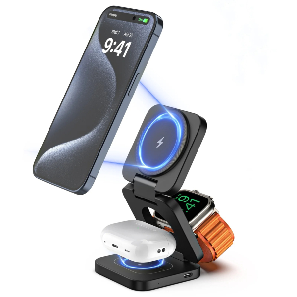 Зарядка 3 в 1 для iPhone, Apple Watch та AirPods від Kuxiu