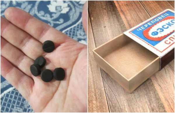 Покладіть таблетки в сірникову коробку Положите таблетки в спичечный коробок