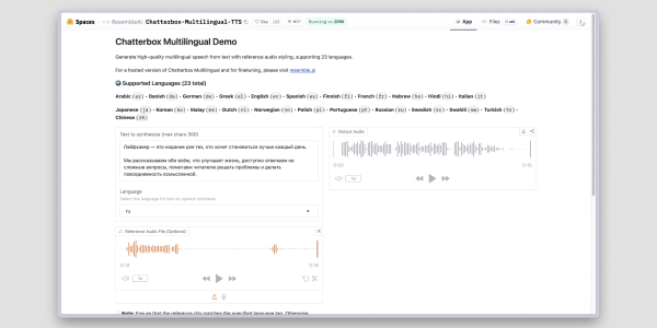 Chatterbox Multilingual Demo на платформі Hugging Face Space Клонирование голоса: нейросеть Chatterbox Multilingual Demo