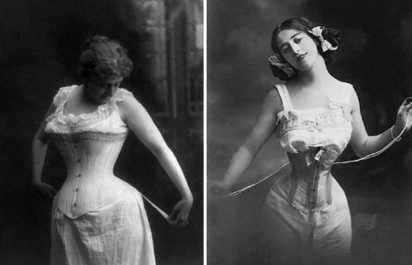 Корсет зменшував талію до 30 сантиметрів та піднімав груди. Корсет уменьшал талию до 30 сантиметров и поднимал грудь.