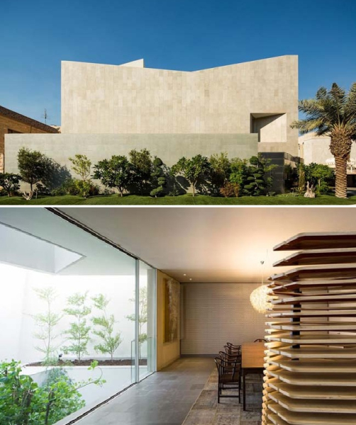 Дом похожий на крепость со скрытыми растительными островками (Wall House, Кувейт).