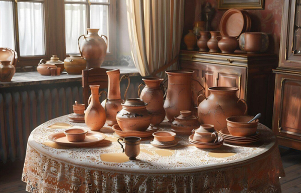 На русі більшість посуду була з глини. На руси большая часть посуды была из глины.