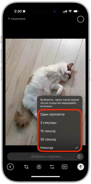 Как отправить исчезающее фото в Telegram: выберите длительность просмотра