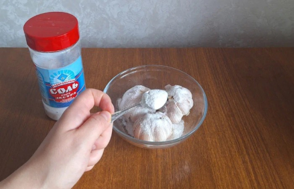 Соль продлит свежесть чеснока.