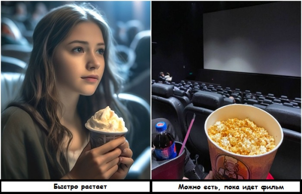 Мороженое быстро тает, а попкорн можно есть хоть два часа