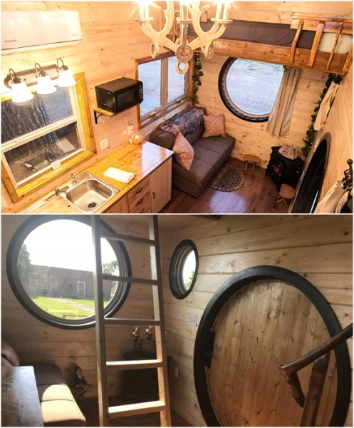 На маленький лофт можно попасть по приставной лестнице.