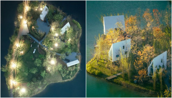 Эко-хижины на крошечном острове.