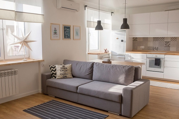 Диван разделил кухню и гостиную. / Фото: iu-mebel.ru