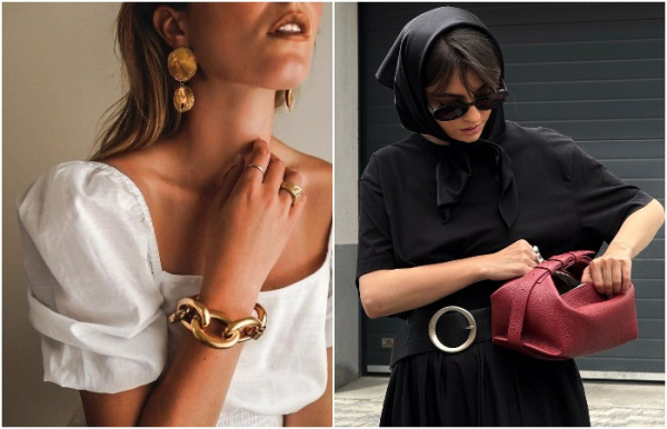 Массивный браслет и сумка необычной формы