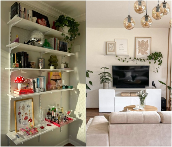 Освободите полки и займите декором стену над диваном