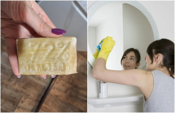 Протрите зеркало мылом и тряпкой