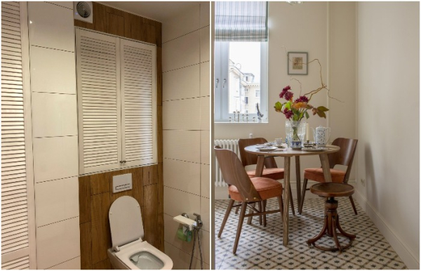 Поставьте на кухню винтажный табурет, а в ванной – жалюзийную дверцу