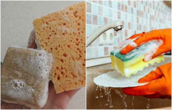 Натрите губку хозяйственным мылом