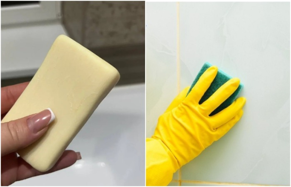 Помойте плитку хозяйственным мылом