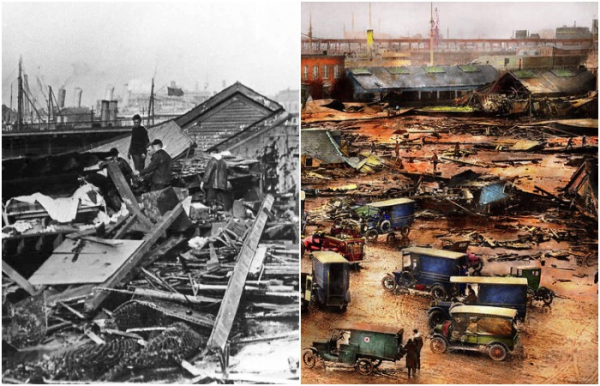 Разрушительные последствия разлива патоки в Бостоне. /Фото: nbcnews.com, render.fineartamerica.com